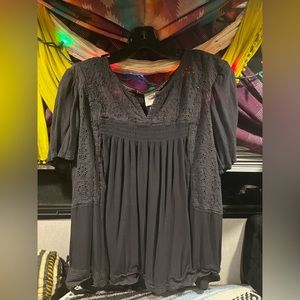 Knox Rose Boho Hippie Faded Black Blouse XXL
